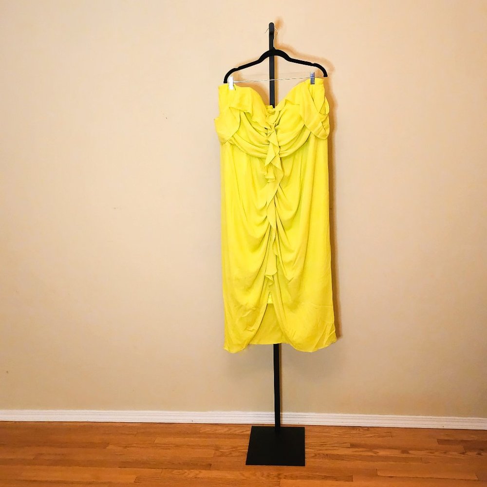 City Chic Neon Yellow Strapless Midi Dress with Draped Ruching
